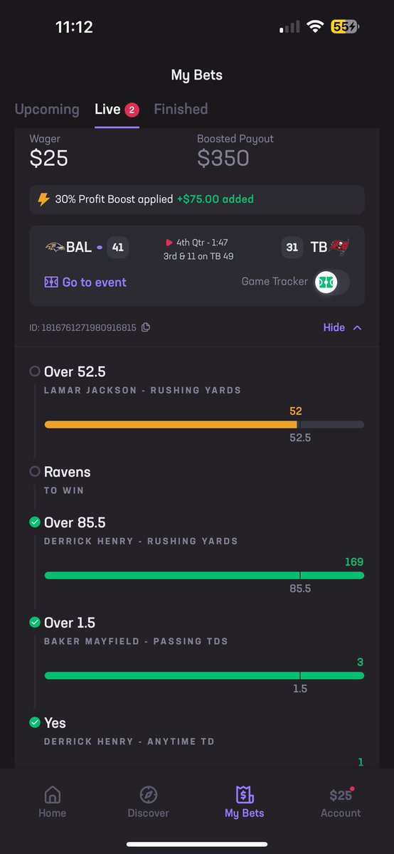 NickMoore527's tweet photo. Brutal L tonight… #nfl #sportsbet #hardrock #lamarjackson https://t.co/zqrSOH20Ok