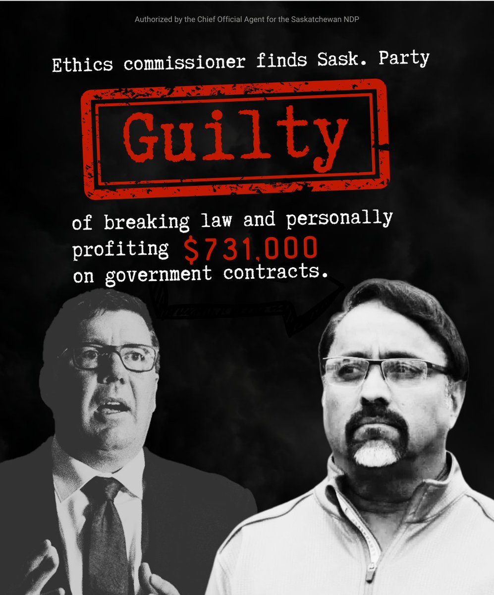 Sask_NDP's tweet image. BREAKING: Sask. Party MLA Gary Grewal has been found guilty. He broke the law &amp;amp; personally profited off government contracts. He jacked up motel room rates for government clients, swindling taxpayers for $731,000. This is exactly why voters are looking for change. #skpoli