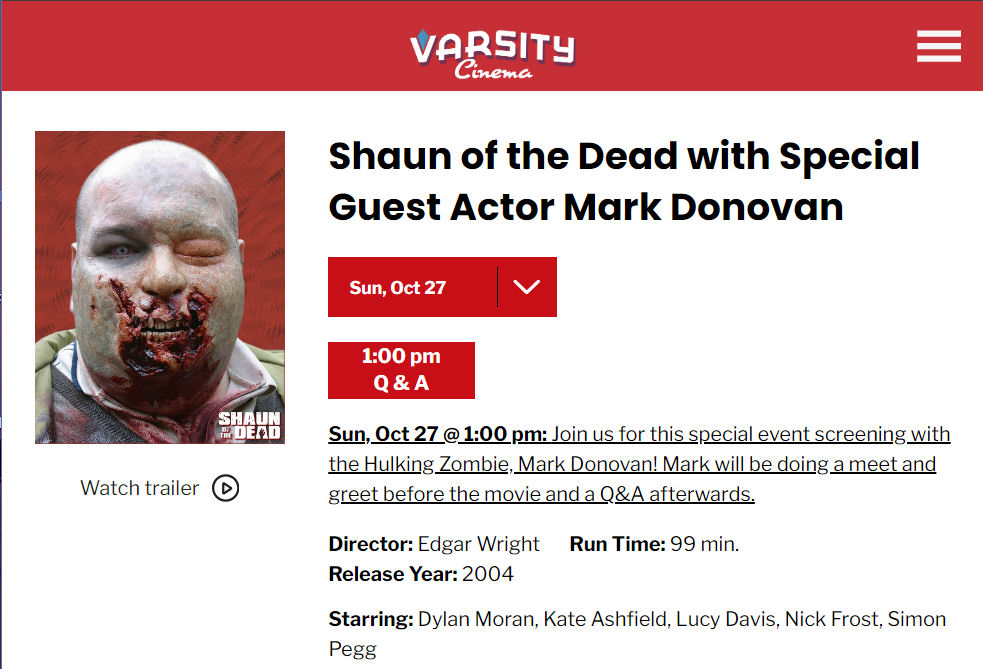 Mark Donovan (@markydonovan) on Twitter photo Iowa folks - I'll be doing my last local event of the year at the VARSITY CINEMA Des Moines this coming Sunday, the 27th October! I'll be at my table in the foyer from 12pm, the film starts at 1pm and there will be a Q&A session afterwards. Join uss...
varsitydesmoines.com/movies/shaun-o… Iowa folks - I'll be doing my last local event of the year at the VARSITY CINEMA Des Moines this coming Sunday, the 27th October! I'll be at my table in the foyer from 12pm, the film starts at 1pm and there will be a Q&A session afterwards. Join uss...
varsitydesmoines.com/movies/shaun-o…