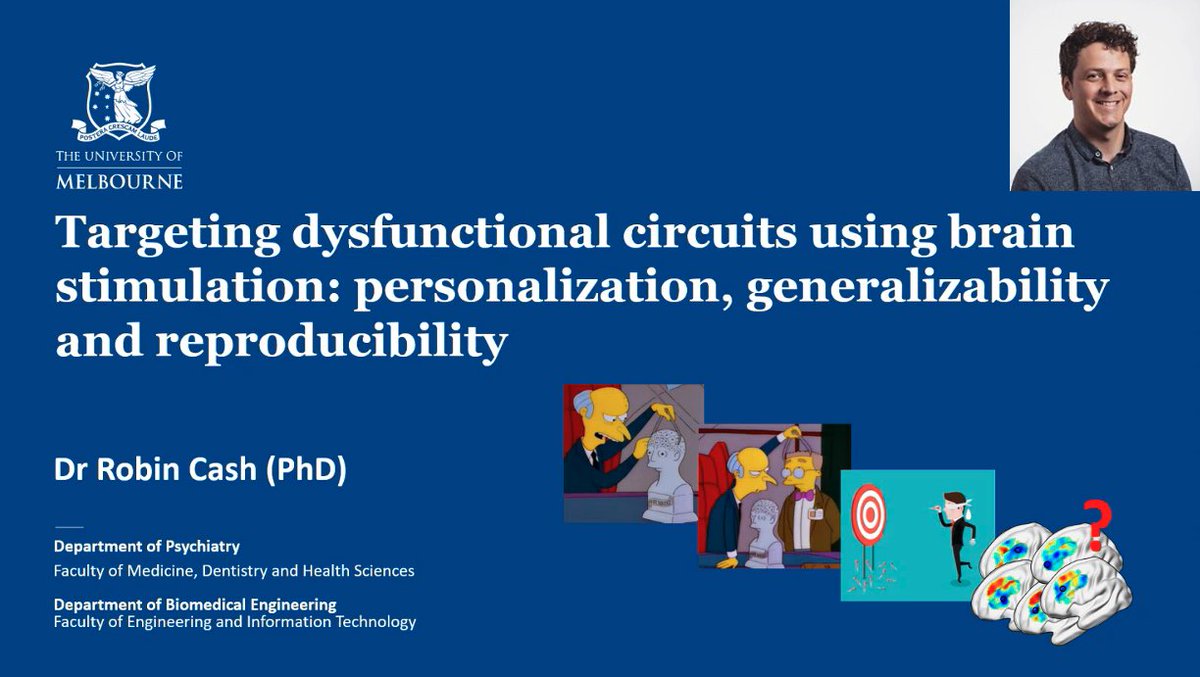 It was a privilege to have Dr. Robin Cash present on "Targeting dysfunctional circuits using brain stimulation". He explored the use of circuit-based frameworks to identify optimal stimulation targets in psychiatric disorders, highlighting the benefit of personalised stimulation.