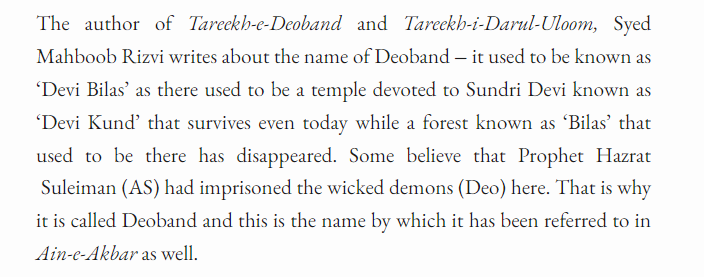 TrueIndology's tweet photo. Did you know?

The name Deoband literally means "Hindu Gods imprisoned".

According to Islamic chronicles themselves, there used to be a Hindu Devi temple in Deoband.

But a Muslim imprisoned the Deos (Deos=Gods for us; Demons for them]

Hence, its name became Deoband [Deo=Gods+ Band=Imprisoned].

How could such a racist and Hinduphobic place name be tolerated in Hindu majority India?