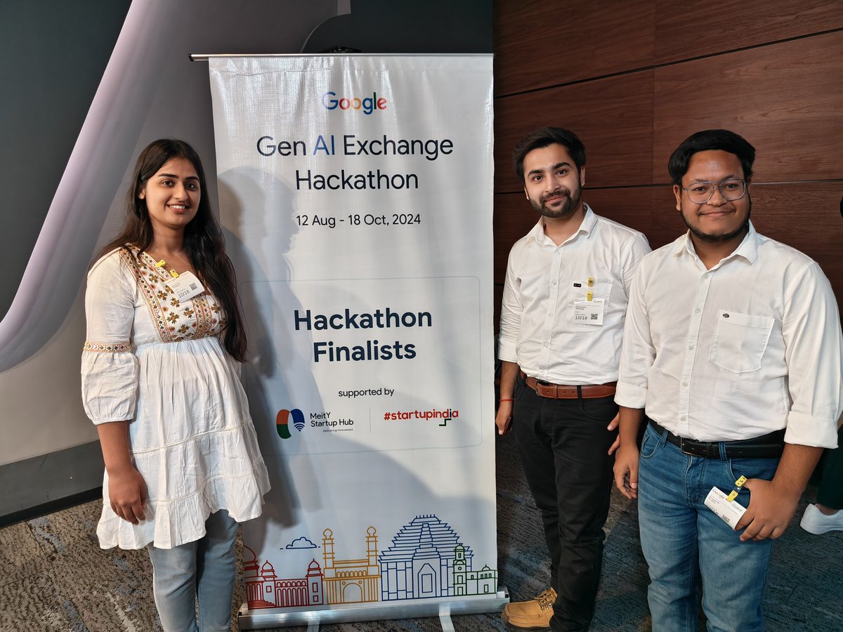 LNMIIT_official's tweet photo. Our GDG on Campus team, secured the Runner-Up position at the Google Gen AI Exchange Hackathon outshining 15,000+ submissions across India
Congratulations to Himanshu, Priyansh, Vanshika for representing LNMIIT and showcasing the power of innovation with AI.
#GoogleGenAI #LNMIIT https://t.co/nB20IBBAnv