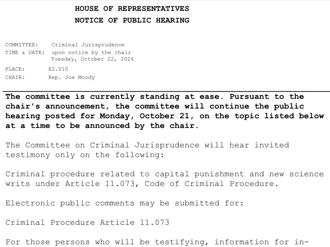 AaronTorres_'s tweet image. New: The House Committee on Criminal Jurisprudence will continue the hearing Tuesday (committee currently standing at ease) at a time to be announced by Rep. @moodyforelpaso 

Monday’s hearing saw 9+ hours of testimony