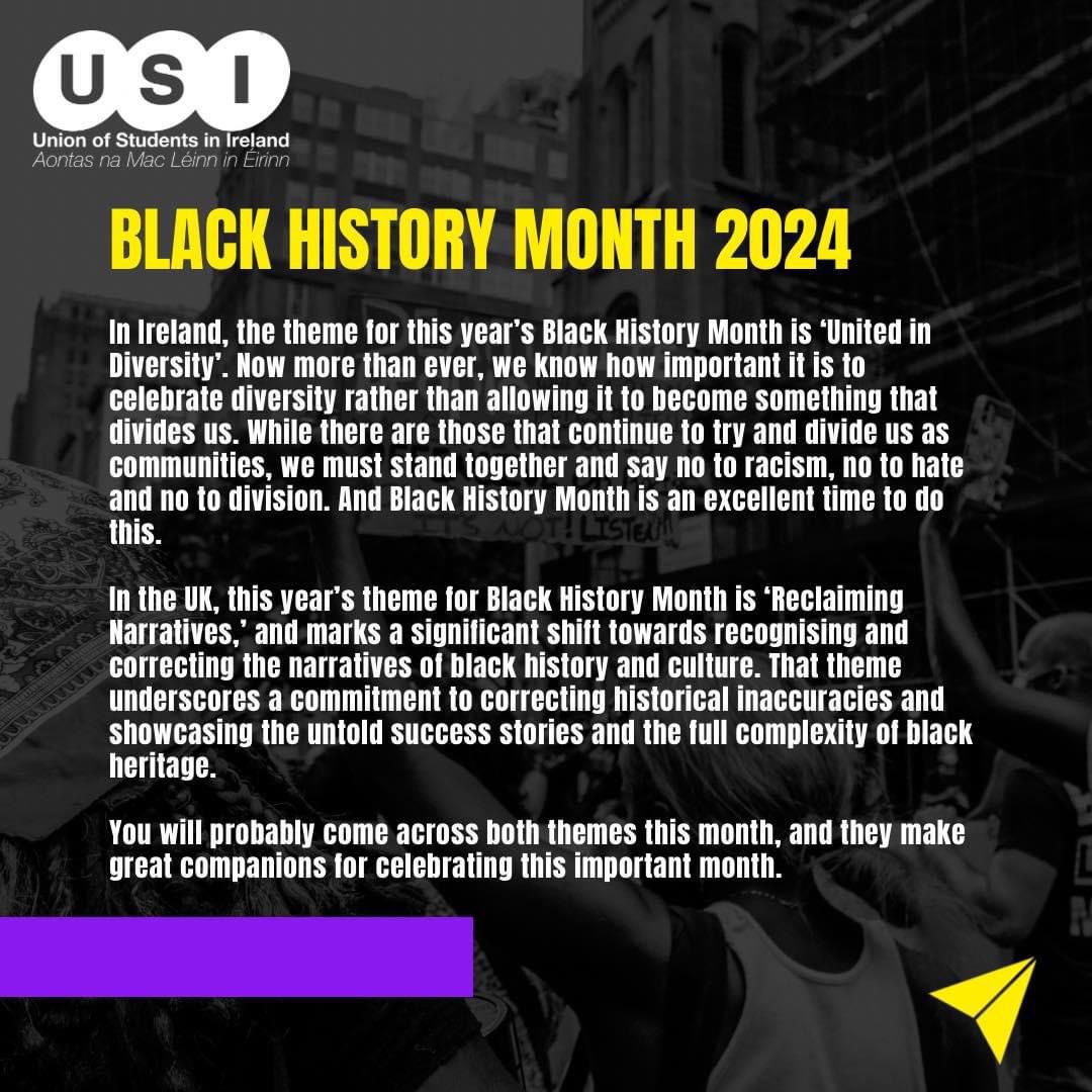 Union of Students in Ireland (@theusi) on Twitter photo Black History Month 2024 💛💜 Black History Month 2024 💛💜
