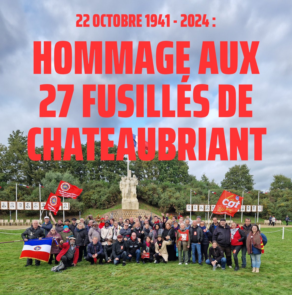 Soyons digne de ceux tombés pour défendre nos libertés. Le 22 oct 1941, 27 membres de la CGT et du PCF étaient assassinés par les nazis à Chateaubriant.

Une délégation val-de-marnaise se rendait dimanche dernier à la carrière pour leur rendre hommage en présence de <a href="/BinetSophie/">Sophie Binet</a>.