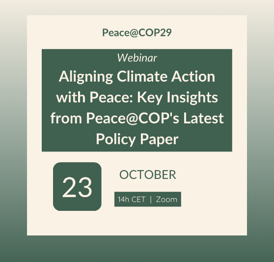 ceobs_org's tweet photo. 14:00 CET Tomorrow. Webinar sharing the latest insights and recommendations for involving peace in climate action negotiations at #COP29

Our Ellie from @milemissionsgap will be talking #military emissions, alongside @oxfam and @InterpeaceTweet 

Register: https://t.co/JLK0V9UBER https://t.co/WOhIKAeoAZ