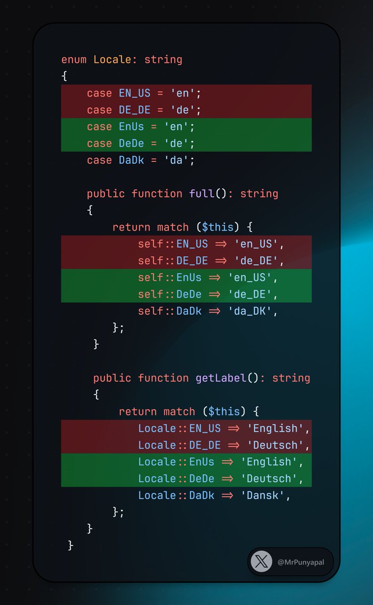 MrPunyapal's tweet image. Big thanks to @VotrubaT! 🚀

We’ve successfully implemented a @rectorphp rule to convert Enums from snake_CASE to PascalCase, even handling those tricky edge cases. ♾️ 

#PHP #Rector