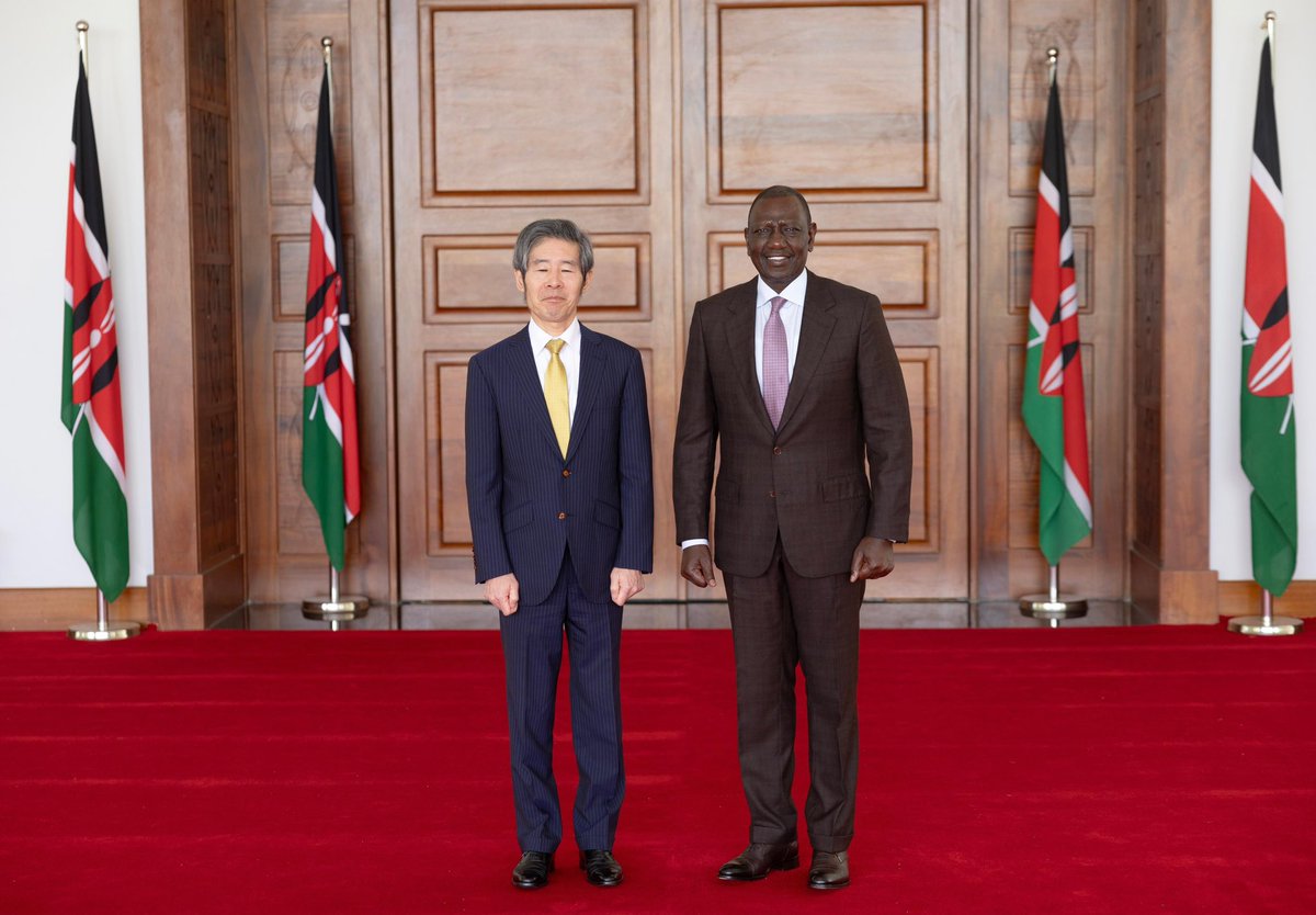WilliamsRuto's tweet photo. Kenya and Japan have had cordial and excellent diplomatic, investment and trade relations for the past 60 years. During this period, the ties between our peoples have grown from strength to strength.

Our two countries have also worked together in implementing an impressive development programme in infrastructure, agriculture, education and training

Bid farewell to Japanese Ambassador to Kenya Okinawa Ken, State House Nairobi, who has completed his tour of duty in Kenya.