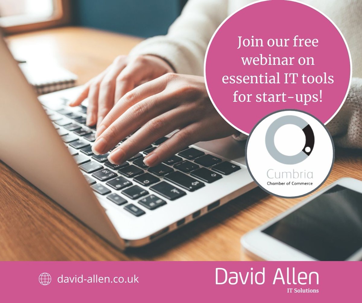 DavidAllenDA's tweet image. David Allen IT Solutions, has joined with The Cumbria Chamber of Commerce to offer a FREE webinar this Thursday, 24 October 2024, from 2pm to 3pm. Learn how to optimise your IT.  Contact Lesley at the Chamber to register on lesleyr@cumbriachamber.co.uk
 #ITForStartups