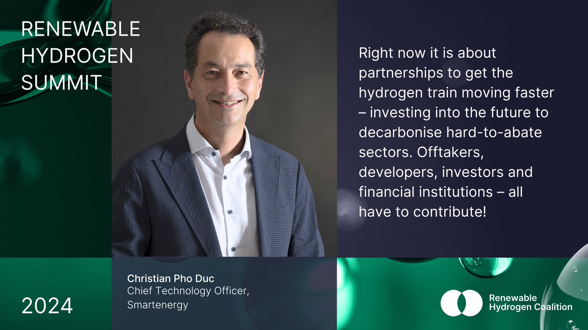 Renewable Hydrogen Coalition (@renewableh2eu) on Twitter photo Christian Pho Duc, CTO at <a href="/Smartenergy17/">Smartenergy</a>, will be speaking at #RHS2024!
He'll discuss the policies & support needed to unlock demand, ensuring hard-to-electrify sectors decarbonise and gain a competitive edge in the markets of tomorrow.
Register here: shorturl.at/nrrMV Christian Pho Duc, CTO at <a href="/Smartenergy17/">Smartenergy</a>, will be speaking at #RHS2024!
He'll discuss the policies & support needed to unlock demand, ensuring hard-to-electrify sectors decarbonise and gain a competitive edge in the markets of tomorrow.
Register here: shorturl.at/nrrMV