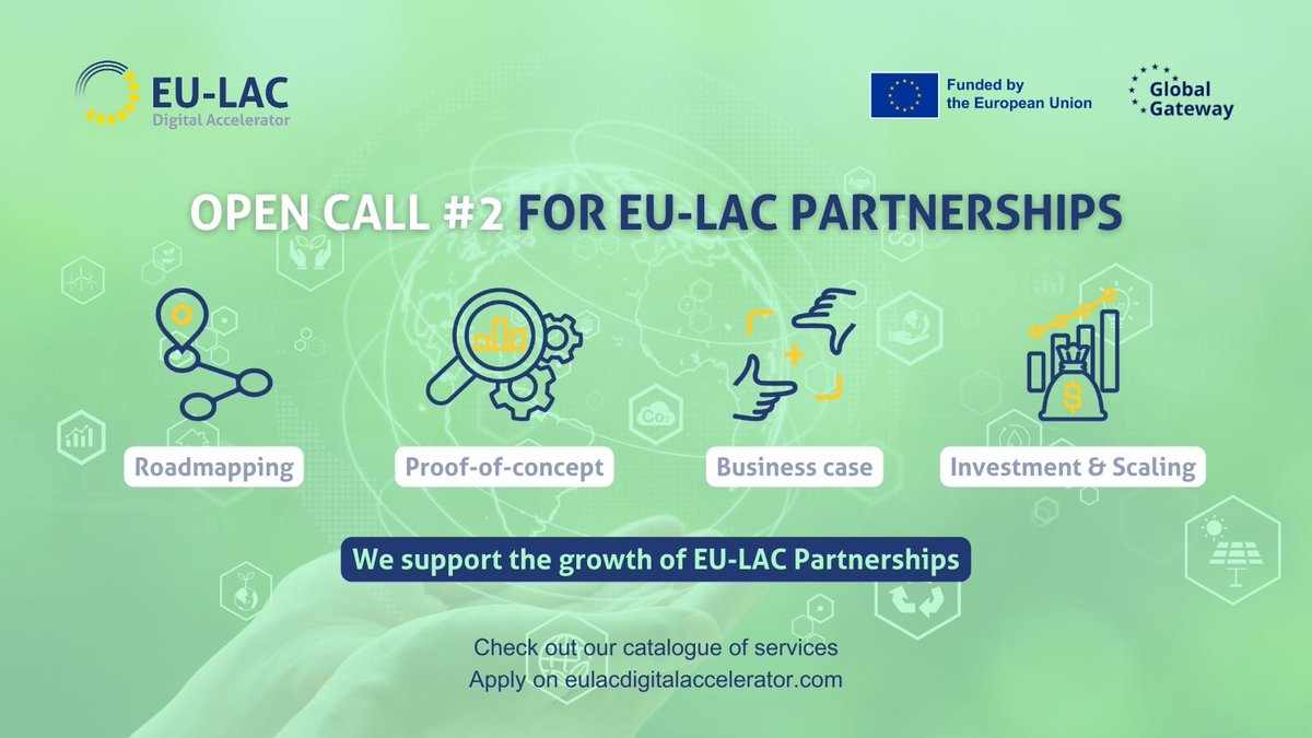 EU_LAC_Accelera's tweet image. 🚨 Only 10 Days Left! Apply Now for EU-LAC Digital Accelerator’s Open Call #2 🚀

Join the 2⃣ Open Call and build EU-LAC partnerships in #Cleantech and #SmartProduction !

⏳ Deadline: Oct 31, 2024 

✍ Apply here: lnkd.in/edfwz9aQ