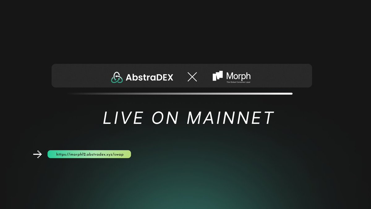 AbstraDEX's tweet image. We are excited to announce that @AbstraDEX has officially launched on the #MorphL2 mainnet

SwapFactory: "0x174c4C03DfeA09682728A5959A253bf1F7C7766F",
SwapRouter: "0x398F92e15519B4F6F2D5cc42C17FC9ED15De53d8"

👉 Check it out here: morphl2.abstradex.xyz/swap

Explore all the features