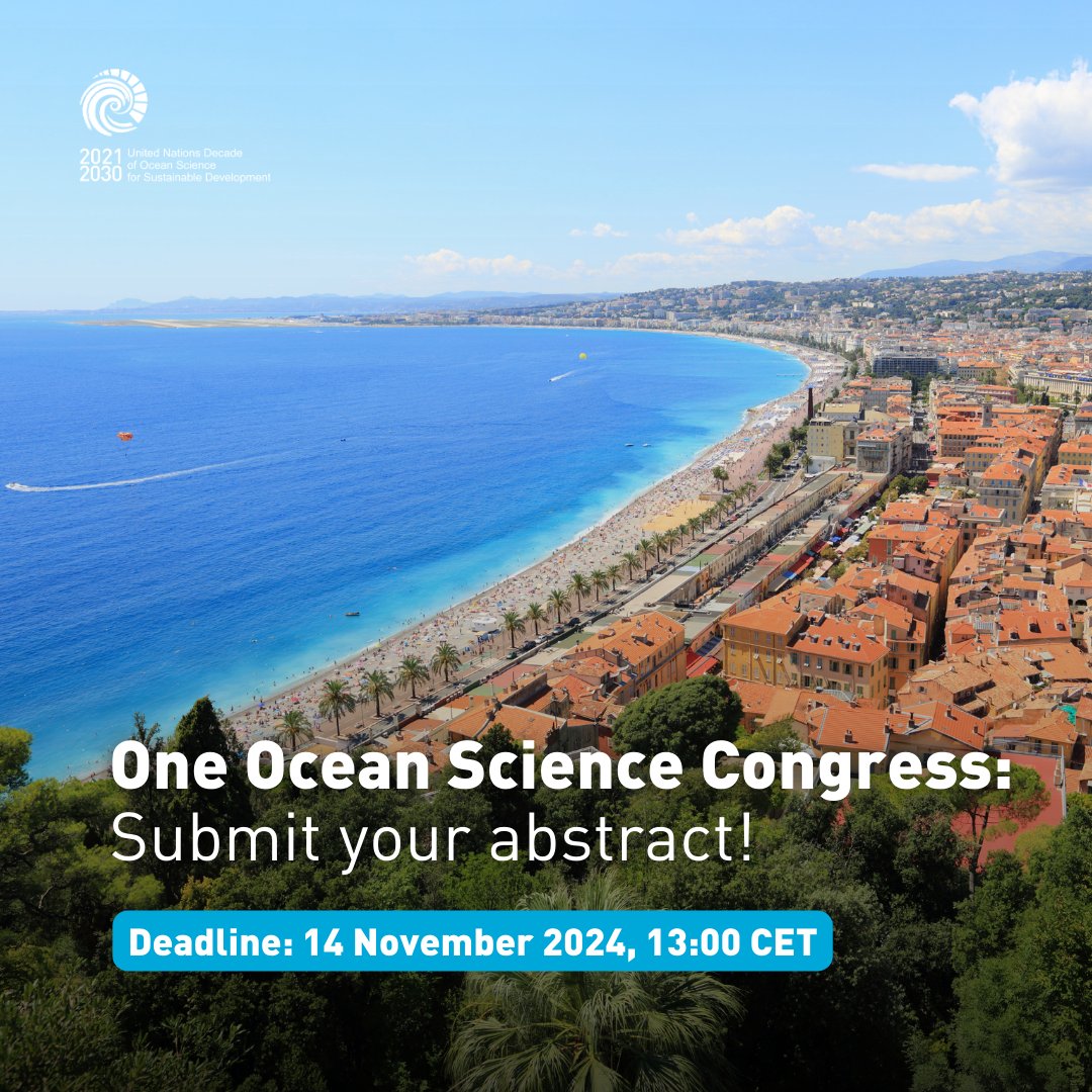 📢 Calling all ocean scientists!

The One Ocean Science Congress, organised by <a href="/CNRS/">CNRS 🌍</a> and <a href="/Ifremer_fr/">Ifremer 🌊</a> ahead of the 2025 United Nations Ocean Conference #UNOC3, is looking for abstracts on a wide range of ocean issues.

🗓️ Deadline: 14 November, 1pm CET.
👉 ow.ly/iPme50TNHlh