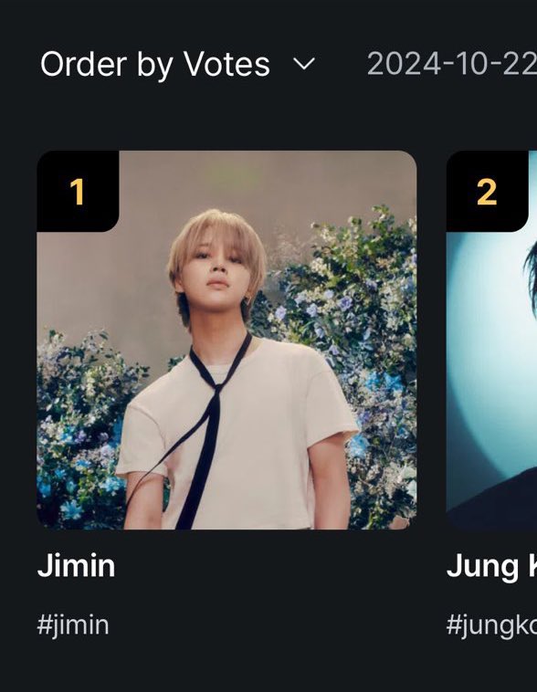 YALL JIMIN IS AT 1st PLEASE LETS VOTE EVEN HARDER SO THAT WE INCREASE THE GAP🫂

Rt and reply

I vote #jimin for Fan's Choice - Male Award at #2024MAMAVOTE