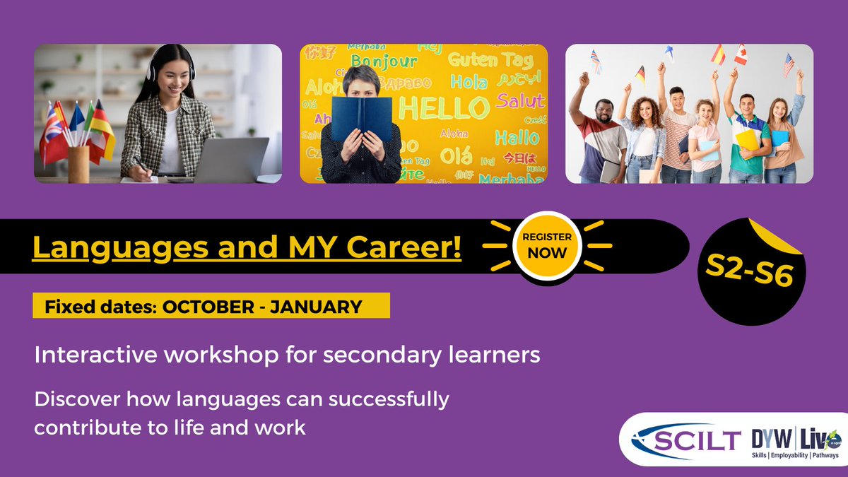 Inspire your secondary learners to continue with languages and explore how they contribute to success in a wide range of career paths. Join one of our online workshops, from Oct - Jan, in partnership with <a href="/eSgoil/">e-Sgoil</a> <a href="/DYWScot/">DYW Scotland</a>. Find out more and sign up here: loom.ly/YAyHlOs