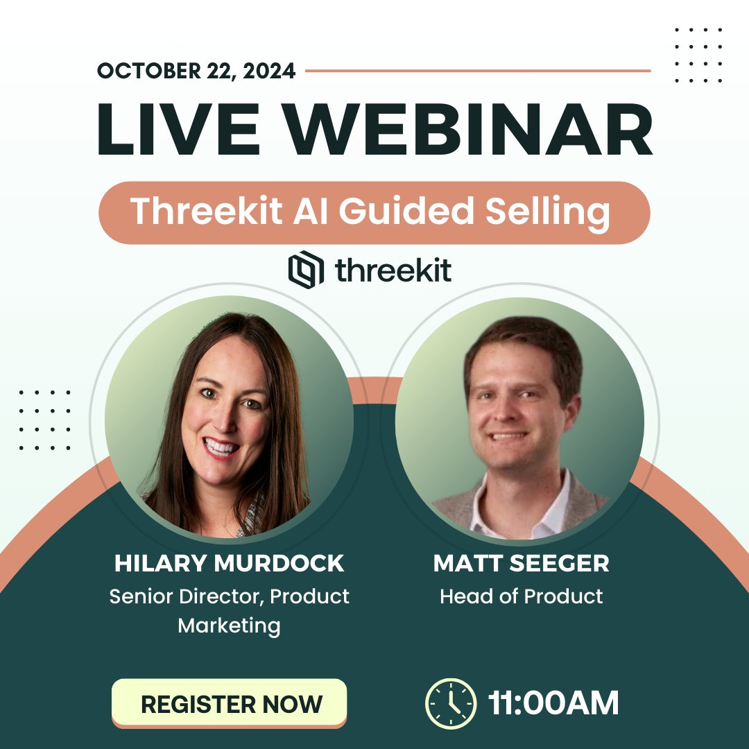 🚀 Ready to transform your sales game? Our webinar is today at 11am CT!

Learn how AI-powered product configuration boosts engagement &amp; drives conversions.

👉 Register: ttps://www.threekit.com/webinar-ai-guided-selling

See you there! 👋

#Threekit #AI #eCommerce #webinar