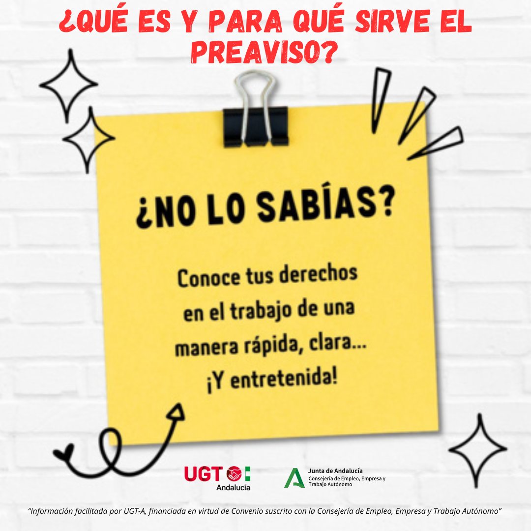 UGT_Andalucia's tweet photo. No lo sabías❓

🙄¿Cómo tengo que avisar para dejar un trabajo?
¿Qué es el preaviso y para qué sirve?

👉No te pierdas nuestro podcast de hoy 👂

#Derechos #Informacion #preaviso

https://t.co/UQRk6tMtaq https://t.co/yDAKTbjT8X