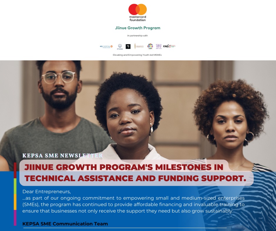 KEPSA_KENYA's tweet photo. We are excited to share with you the latest updates on the incredible progress of the Jiinue Growth Program, supported by the Mastercard Foundation. 

Read more: https://t.co/Ik0BhCxrkN 

@MastercardFdn @GROOTSKenya @knccinrbcounty
@PoweredByPeople @4gCapital @DTGlobal https://t.co/NdDkoB8RRC