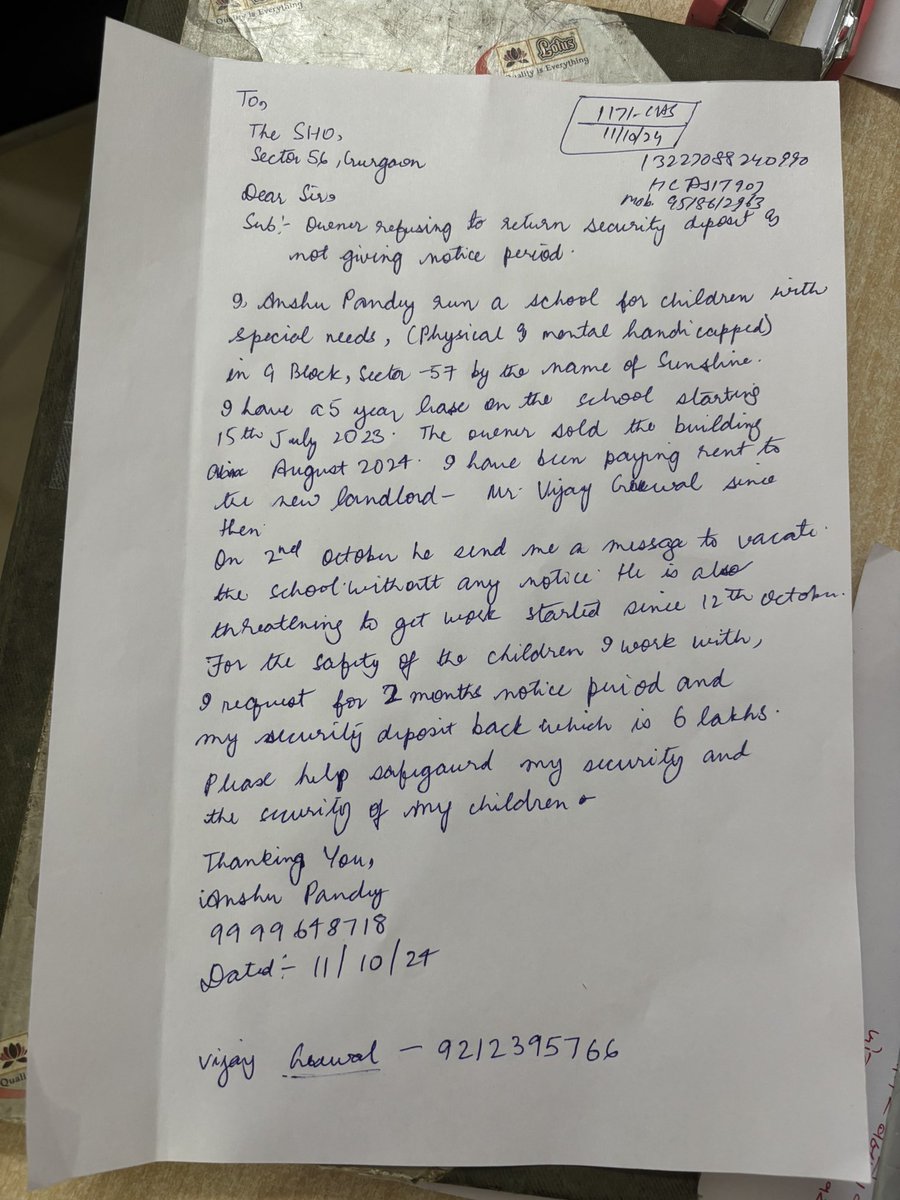 imnottalkative's tweet photo. @gurgaonpolice @NayabSainiBJP @anilvijminister 
Pending application since 11/10/24. 
Case being transferred from one to the other SI, no one is helping us - we run a school for special needs children in sector 57 Gurgaon https://t.co/6KfHn1rdST