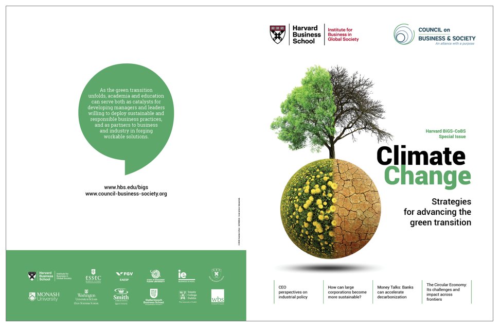 🌍| Dive into the Harvard BiGS-CoBS special issue magazine on #Climate Change – a powerful collaboration showcasing 31 experts &amp; transformative strategies for a green transition 👉 tinyurl.com/29hvds8r #Sustainability #ESG #ClimateAction