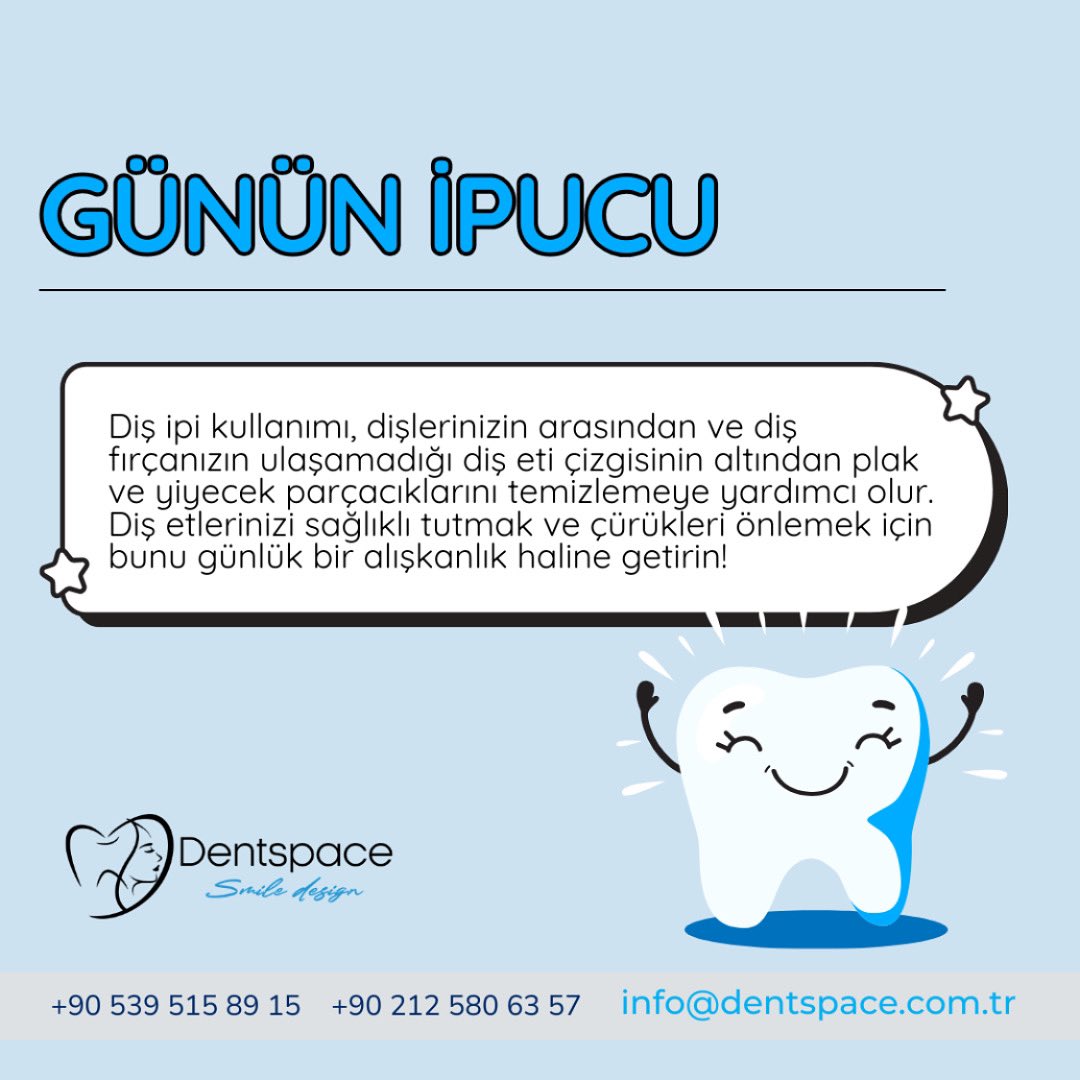 Dentspaceglobal's tweet photo. Diş İpi Kullanımının Önemi 🦷 ✨
Diş sağlığınızı korumak, yalnızca diş fırçalamakla bitmez! Diş ipi kullanımı, sağlıklı bir gülüşün vazgeçilmez parçasıdır. https://t.co/SMfuJMSaES