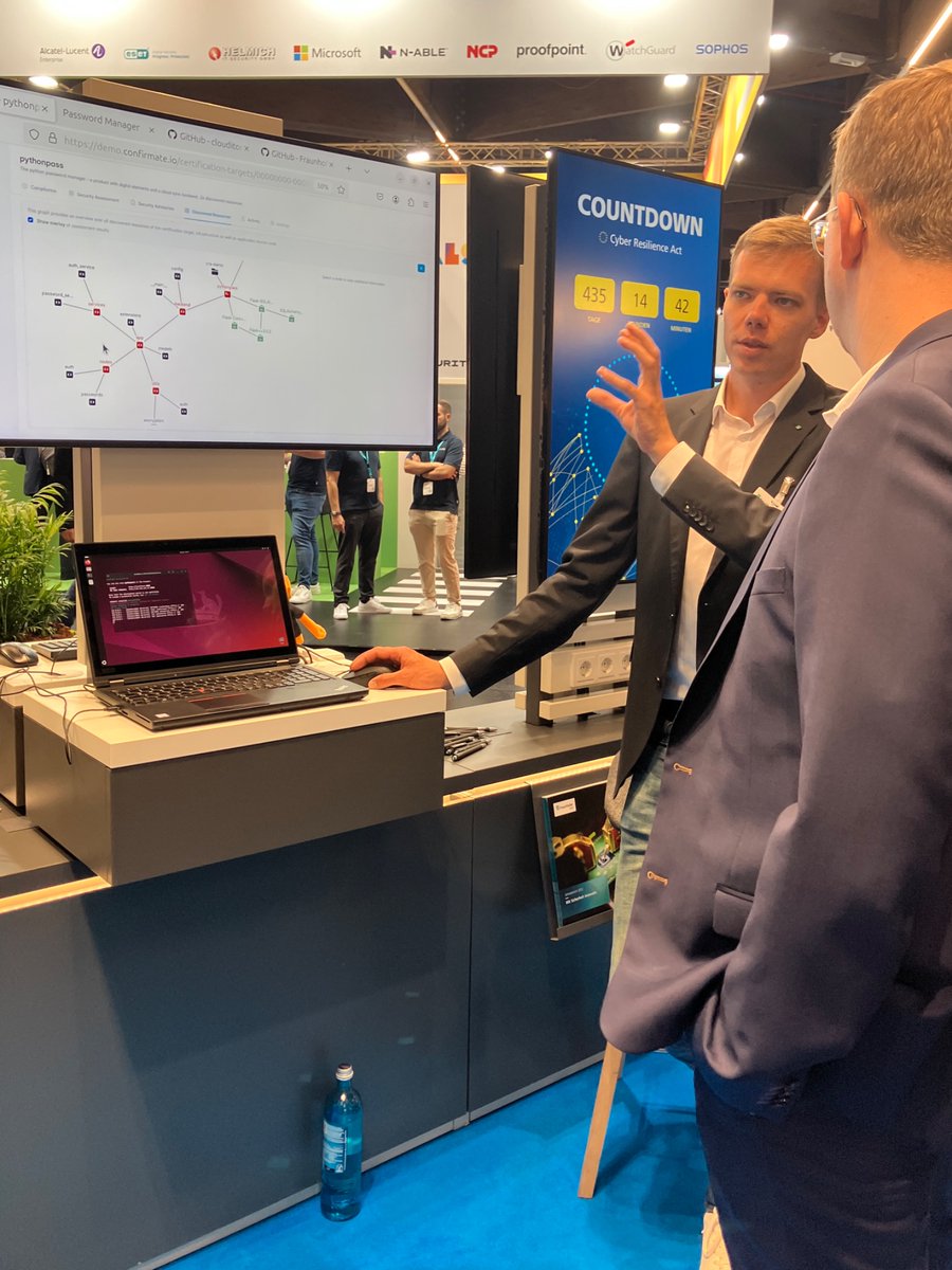 FraunhoferAISEC's tweet image. Wir sind auf der @itsa_ITSecurity : Halle 6 | Stand 314
Bei uns dreht sich alles um Konformitätsprüfung für den #CyberResilienceAct. Sie erfahren, wie Sie mit »Confirmate« ihre Produkte mit den CRA-Vorgaben abgleichen und ihren individuellen Handlungsbedarf ermitteln können.