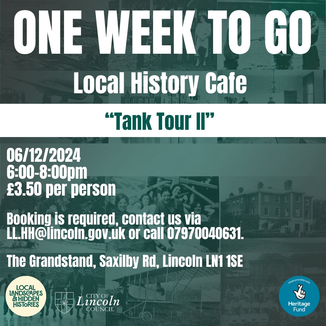 One week left to reserve your space for our Local History Café next week Tank Tour II on 6 December
Follow the link below to book online, or email us at: LL.HH@lincoln.gov.uk
contact.lincoln.gov.uk/service/Commun…