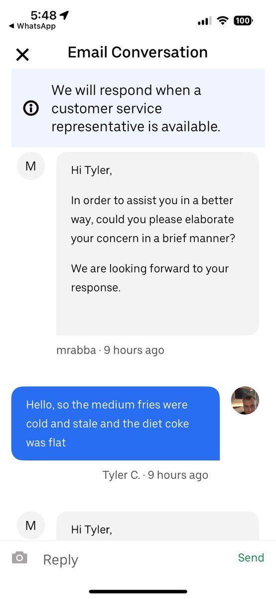 TheTyChapman's tweet photo. @UberEats i think you need to hire more illiterate staff, i really dont think my query is that hard to comprehend… https://t.co/AjvDgITXSj