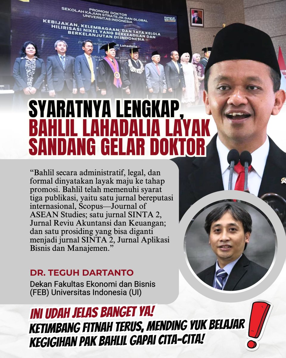 sitiiraudhah's tweet photo. Menteri @bahlillahadalia pantas mendapatkan gelar doktor, karena semua persyaratan beliau lengkapi. 
UI Luruskan Hoaks 
@detikcom 
@tempodotco https://t.co/Y9y7ObH7dE