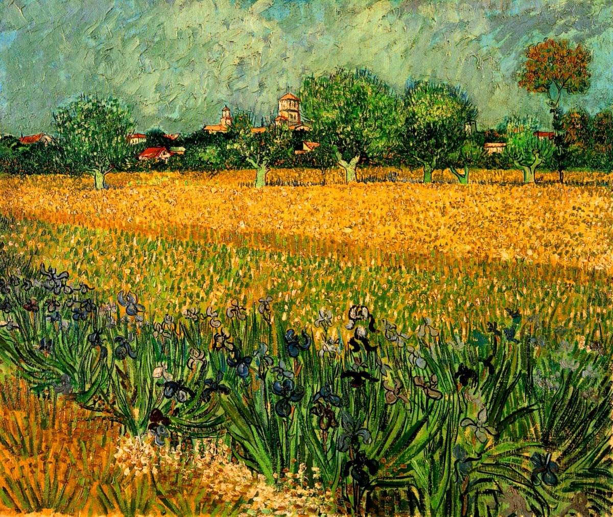 View of Arles with Irises in the Foreground, 1888 #artbots #vangogh