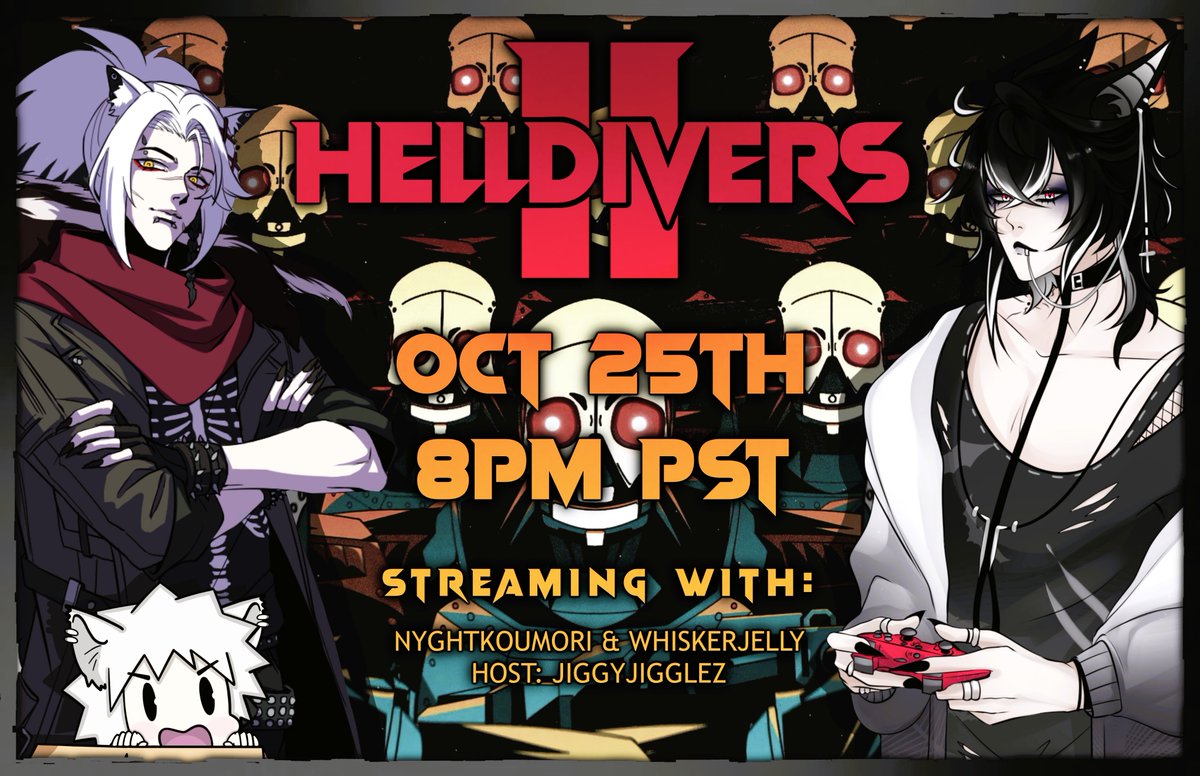 JiggyJigglez's tweet photo. ๐ Collab Stream Alert! ๐ฎ
๐Join us on October 25th 8PM PST
Teaming up with @NyghtKoumori & WhiskerJelly to dive into Hell! Donโt miss the action! ๐ฅ
#twitchstreamer #Helldivers #BadgerTime #Streamcollab https://t.co/zxbjSxh5VJ