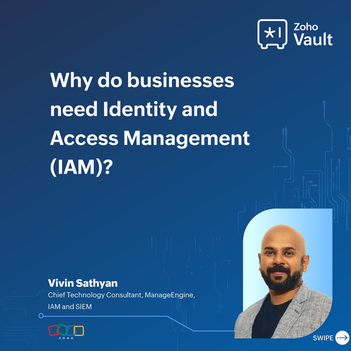 ZohoVault's tweet photo. Don't miss out! 🎙️ Join @Vivin_Sathyan, Chief Technology Consultant at @manageengine, IAM and SIEM, as he discusses the crucial role of Identity and Access Management (IAM) for businesses. 🔐

#CybersecurityAwarenessMonth #StaySafeOnline #SecureOurWorld #IAM https://t.co/eYaK9OLaF5