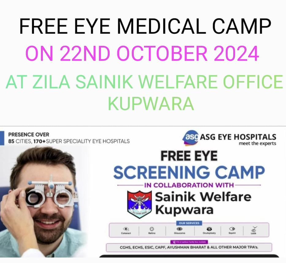 Kupwara Sentinels ⚡ (@kupwarasentinel) on Twitter photo #IndianArmy #VajrDivision is organising a free Eye Treatment Camp in collaboration with #ASG Eye Hospital at Zila Sainik Welfare Office, Kupwara on 22 October for all ESM, families and Civilians.
<a href="/adgpi/">ADG PI - INDIAN ARMY</a>
<a href="/NorthernComd_IA/">NORTHERN COMMAND - INDIAN ARMY</a>
<a href="/ChinarcorpsIA/">Chinar Corps🍁 - Indian Army</a> #IndianArmy #VajrDivision is organising a free Eye Treatment Camp in collaboration with #ASG Eye Hospital at Zila Sainik Welfare Office, Kupwara on 22 October for all ESM, families and Civilians.
<a href="/adgpi/">ADG PI - INDIAN ARMY</a>
<a href="/NorthernComd_IA/">NORTHERN COMMAND - INDIAN ARMY</a>
<a href="/ChinarcorpsIA/">Chinar Corps🍁 - Indian Army</a>
