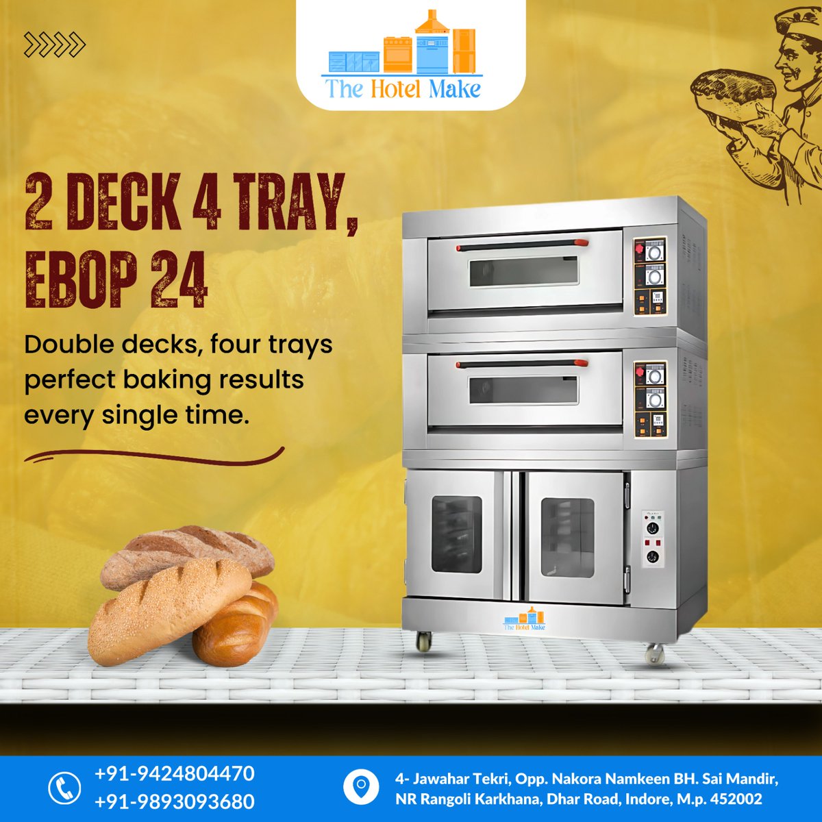 thehotelmake's tweet image. Maximize your baking potential with the 2 Deck 4 Tray EBOP 24 Oven.
.
.
#TheHotelMake #EBOP24 #BakingPerfection #CommercialOven #ProfessionalBaking #EfficientCooking #hotelKitchenTools #HotelSupplies #hotelKitchenApplianceshotel #kitchenequipmentpricelist #Shawarmamachine