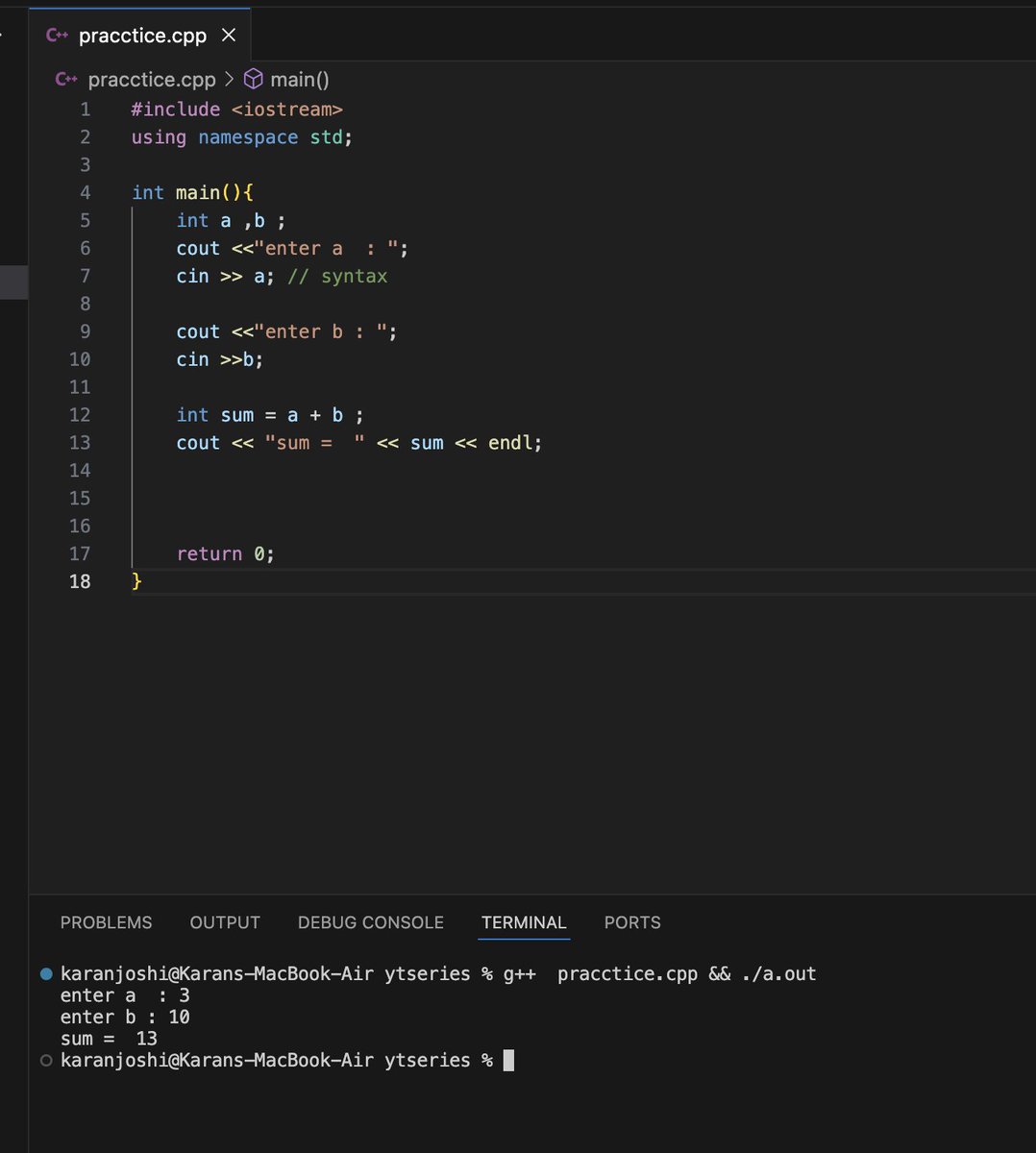 sum of 2 numbers in c++
#CPlusPlus
#Coding
#Programming
#TechSkills
#LearnToCode
#Developers