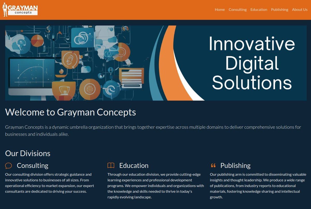 GraymanDigital's tweet photo. Hey folks, I want to announce a brand new business endeavor that I've called Grayman Concepts which combines software consulting with technical education along with giving independent authors a way to publish their stories. 

https://t.co/mxUa1UeUas

#consulting #technology #ai https://t.co/4x03Ck80Z6