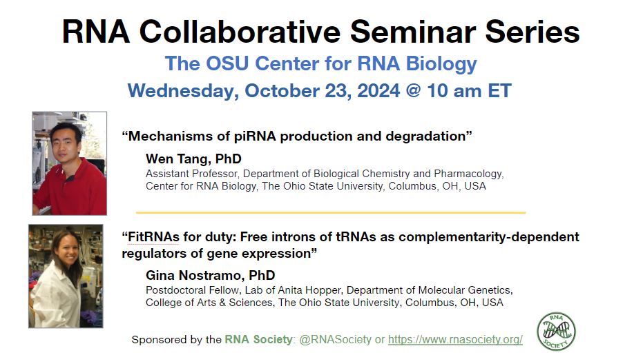 The RNA Society (@rnasociety) on Twitter photo Please join our next virtual RNA Collaborative Seminar on October 23rdĀ at 10 AM EST hosted by <a href="/OSU_RNA/">OSU Center for RNA Biology</a>!
To register: us02web.zoom.us/webinar/regist⦠Please join our next virtual RNA Collaborative Seminar on October 23rd at 10 AM EST hosted by <a href="/OSU_RNA/">OSU Center for RNA Biology</a>!
To register: us02web.zoom.us/webinar/registā¦