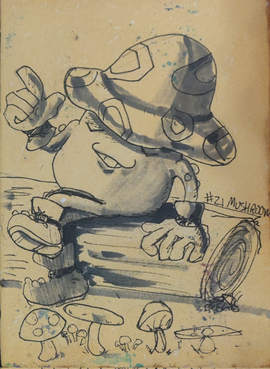 WhateverCryptid's tweet image. A mushroom on a log 
--- 
#inktober2024 #drawtober2024 #mushroomon #digimon 
---