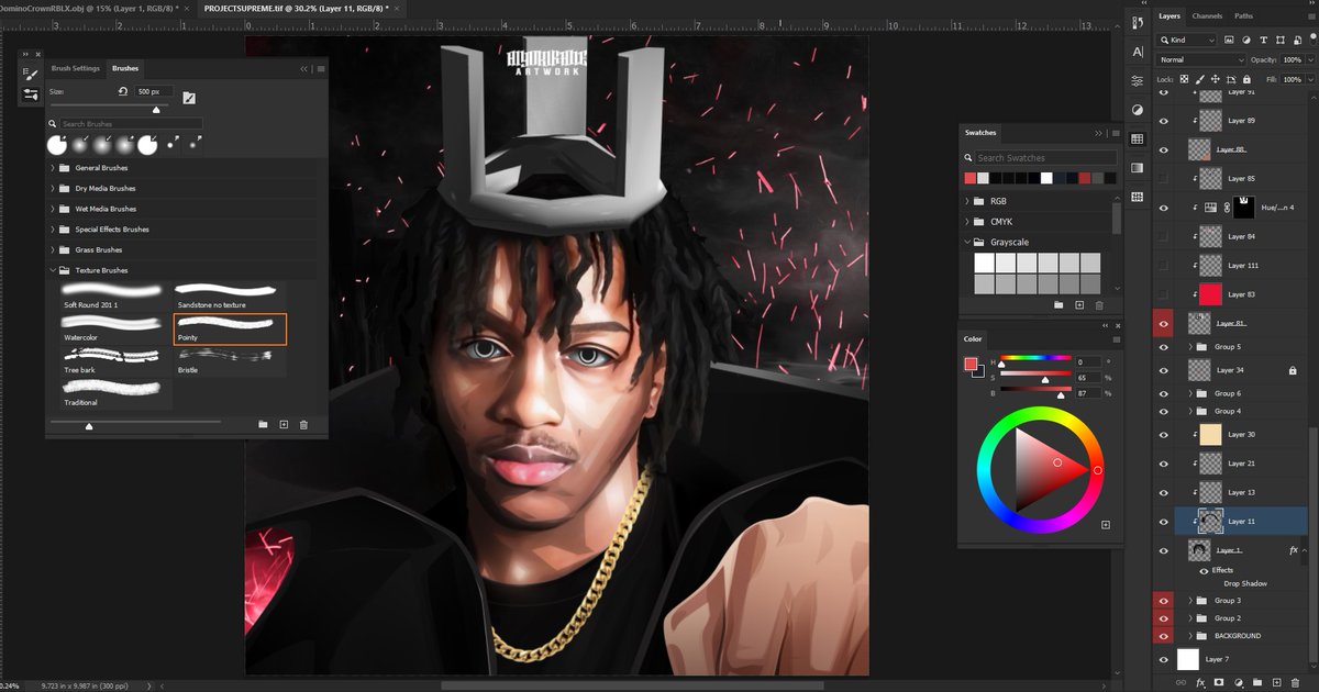Fontastiquee's tweet photo. This is the final artwrk I’m making for @ProjectSupremee A lot of people are sayng that my art is AI-generted, but I’ve never used AI. I’ve been sitting here on my chair since 2016, using and learnng Photoshop, and the version I’m currently using is 2021
#PraiseYaweh #Projectober https://t.co/KSEPrldTim