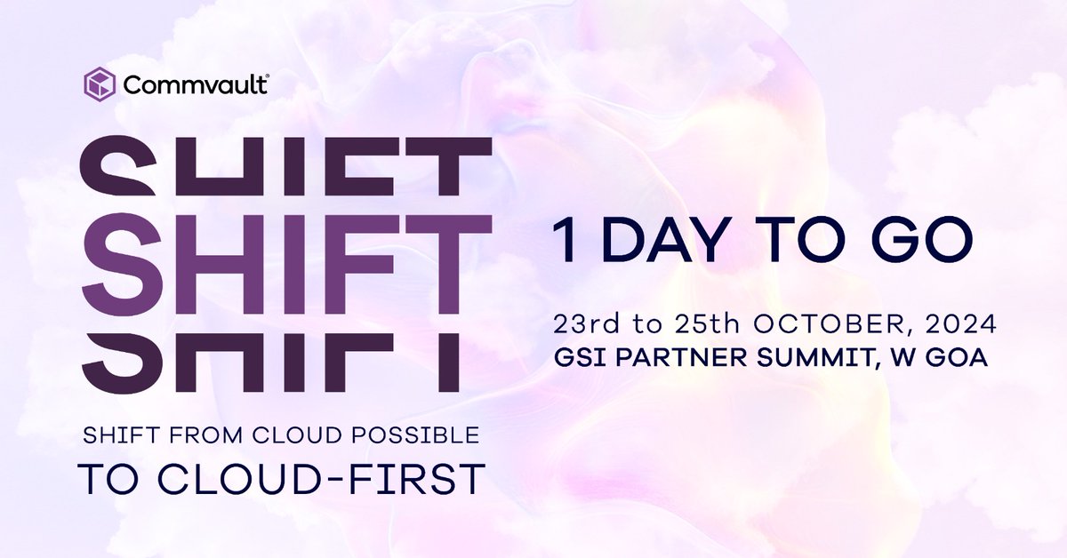 The countdown is on! Tomorrow, the #CommvaultSHIFT GSI Summit kicks off, and we can’t wait to share the innovative insights from the event. Keep an eye on our updates for key moments and takeaways you won’t want to miss!