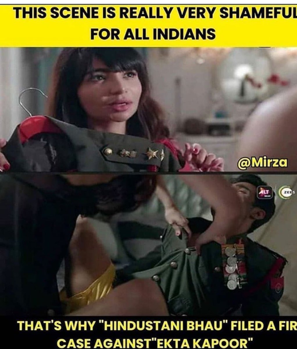 ganga_wasi's tweet photo. #Ban_AltBalaji
कोई सॉल्यूशन नही है, किसी और नाम से आ जाएगी फिर से नाम बदलकर।
कोई नजीर पेश करना होगा कि आगे से कोई करे तो उसके दिमाग़ में दंड का डर विद्यमान रहे।

ये संस्कृति और संस्कार को विघटित करने वाले और भारतीयता के खिलाफ़ षण्यंत्र् का हिस्सा है। https://t.co/3O8J8iHB0P