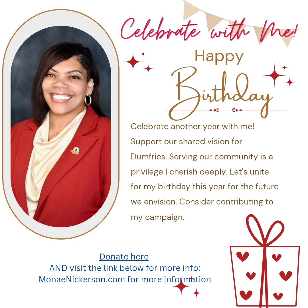 VAMSNickerson's tweet photo. 🎉 Celebrate my birthday by supporting our shared vision for Dumfries! Let’s unite for a stronger future. Contribute to my campaign here 👉🏽 https://t.co/YEYwrC9BA2
#CommunityFirst #DontJustComplain_Contribute #DumfriesStrong https://t.co/L24Nihu115