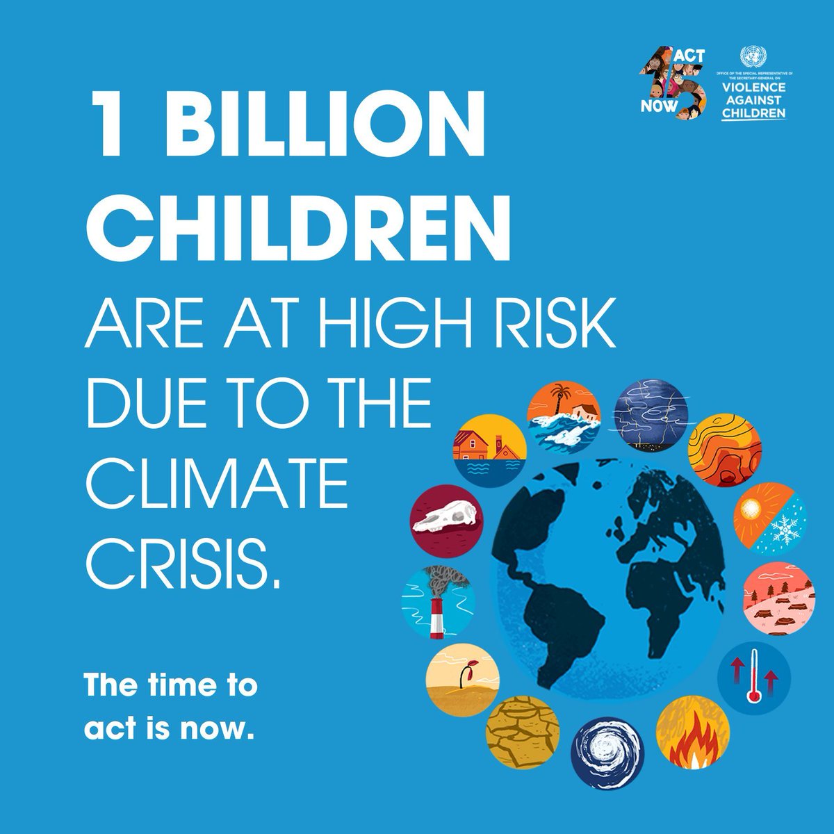 UNGeneva's tweet image. Half of the world’s children are in danger of being affected by climate change, a threat multiplier of violence. 

Urgent global action is needed to safeguard their futures. 

#ClimateAction #ActNow