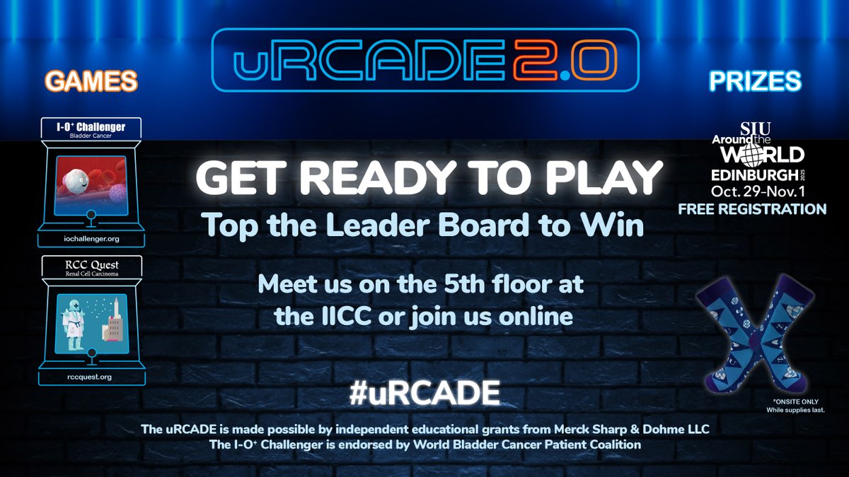 SIU_urology's tweet photo. Attending #SIU2024NewDelhi? Get ready for the #uRCADE contest, online or at IICC 5th floor! Top the leaderboard to win FREE #SIU2025Edinburgh registration–play onsite to get a pair of SIU socks!
Play online: https://t.co/H2En1WkJzn
Contest rules: https://t.co/hZSgiBDXsY https://t.co/PEFpPlsBOC