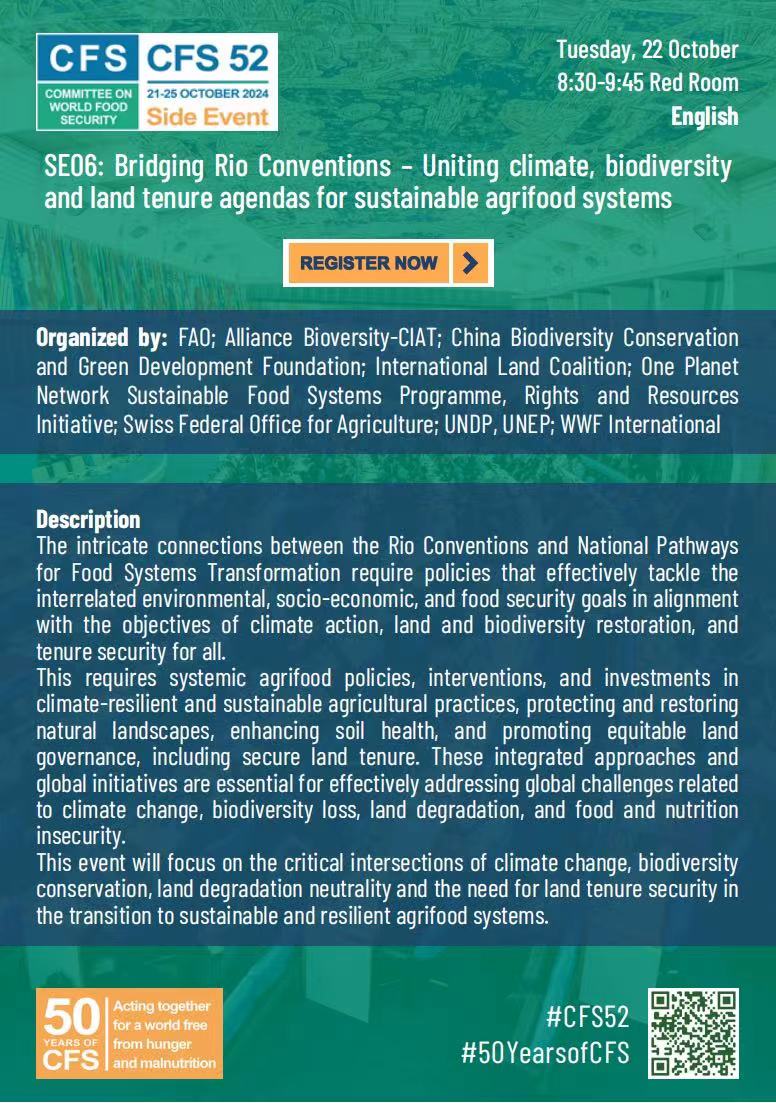 WAOSD_2408's tweet photo. Don't miss! Join the discussion on bridging #RioConventions & transforming #FoodSystems for a sustainable future. Oct 22, 8:30 AM Rome Time.
#ClimateAction Register:
https://t.co/jyQ7Iwl7L6
#Biodiversity #CFS52 #50YearsofCFS #ZeroHunger #Nutrition
@FAO @IFAD @WFP https://t.co/hno8I80ZEQ