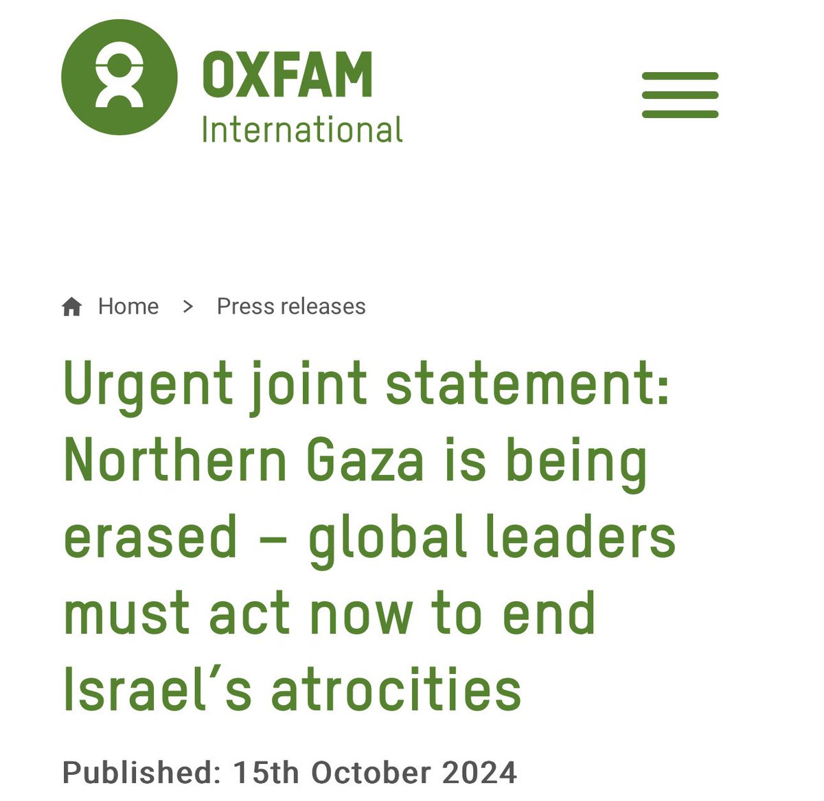 AssalRad's tweet image. This statement is a week old. There should be wall-to-wall coverage of Israel’s siege in the north of Gaza, not just the desperate pleas of Palestinian journalists covering their own slaughter.

Northern Gaza is being erased with the silence and complicity of the Western world.