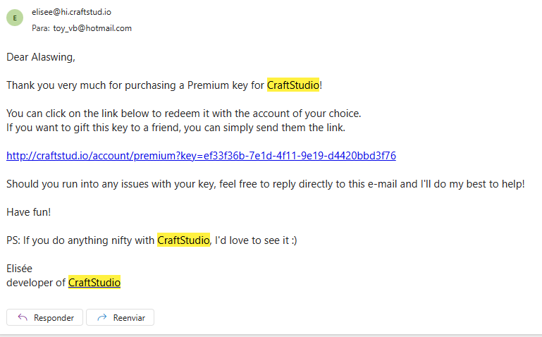 Hello <a href="/elisee/">Élisée</a> i bought a premium key for CraftStudio, but im unable tu use it now, is there a way that you can help me to use it offline?