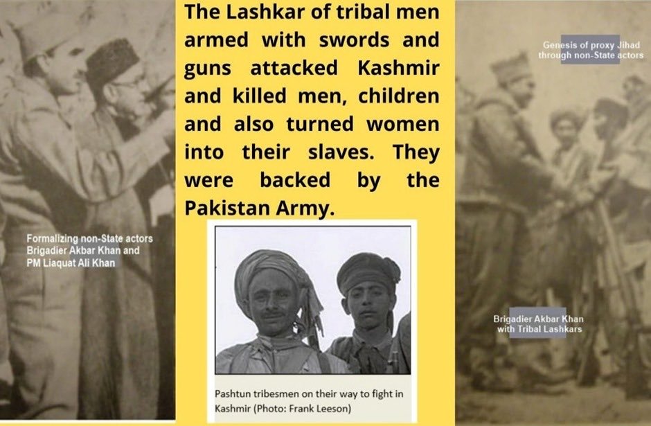 Thousands of tribesmen, covertly recruited by the Pakistani military and assembled as "Lashkars", invaded Kashmir on 22 Oct 1947, carrying out heinous crimes, including looting, murder, and widespread terror. #PakRaiders1947