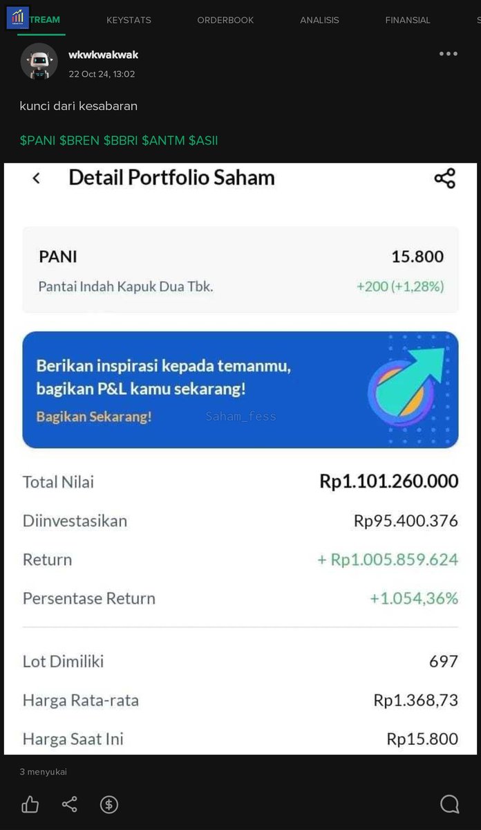Saham_fess's tweet photo. Shm! Definisi: Take the risk or Die with regrets 🤯🚀 $PANI https://t.co/Pv3wG0S25W
