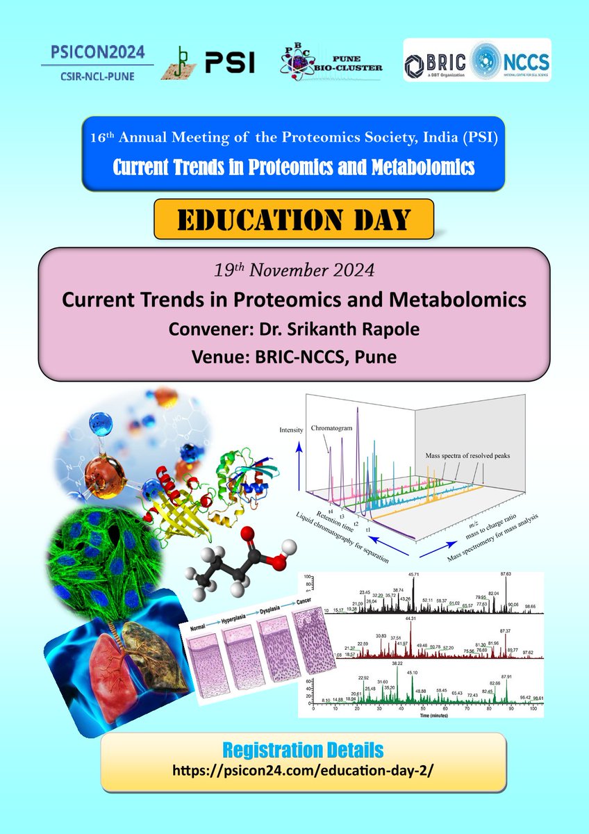 BRIC-NCCS (@dbt_nccs_pune) on Twitter photo #Students, #faculty, #clinicians & #researchers interested in learning about these expanding areas of #research are invited to #register here: psicon24.com/education-day-…
This is a prelude to the Annual Meeting of the <a href="/ProteomicsIndia/">Proteomics Society, India</a>
#proteomics #metabolomics #scienceeducation #Students, #faculty, #clinicians & #researchers interested in learning about these expanding areas of #research are invited to #register here: psicon24.com/education-day-…
This is a prelude to the Annual Meeting of the <a href="/ProteomicsIndia/">Proteomics Society, India</a>
#proteomics #metabolomics #scienceeducation